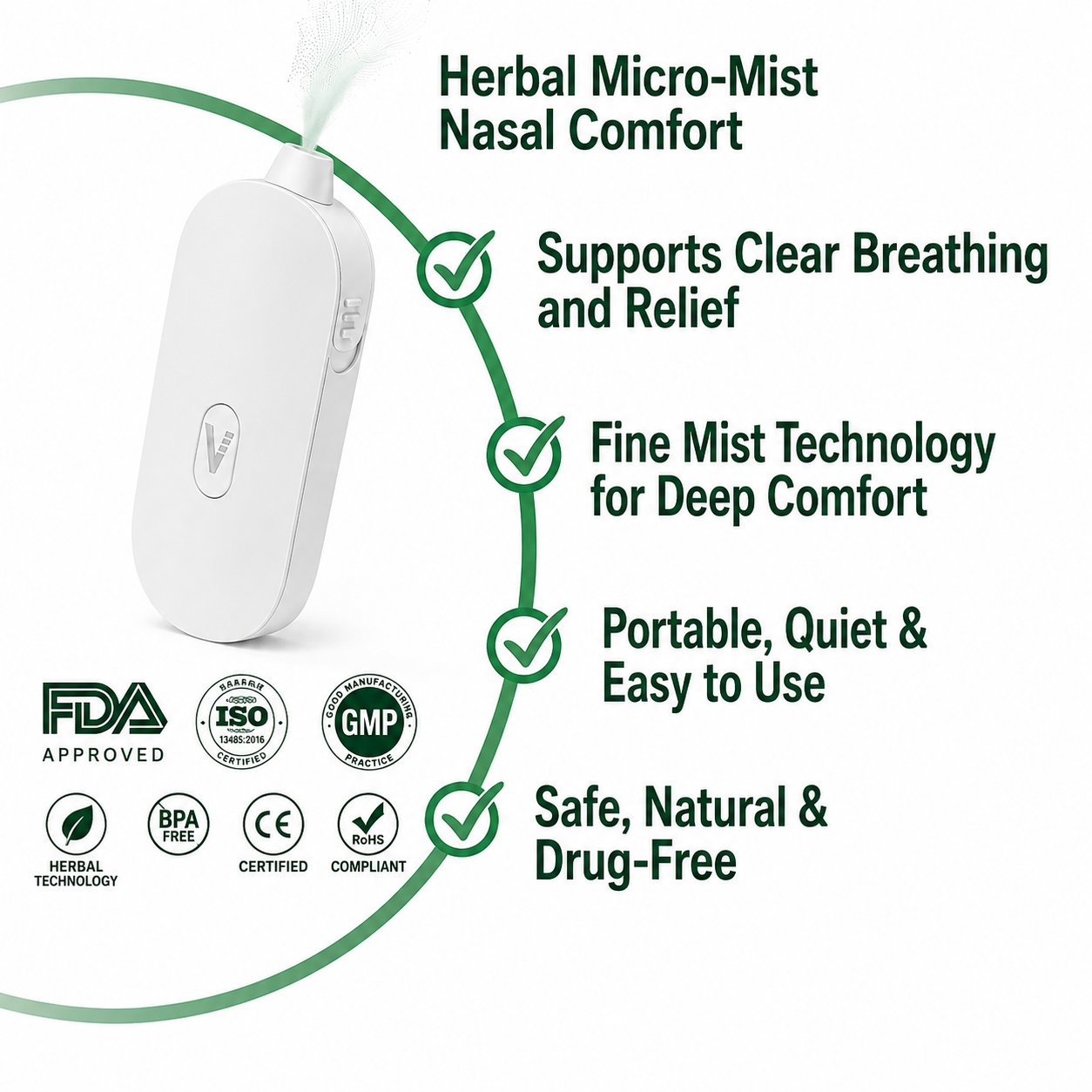 VERIXYLE® French Herbal Nasal Mist Device | Rapid 15-minute relief for nasal congestion, dryness, and itching; portable cold-mist care device for seasonal rhinitis and allergies.